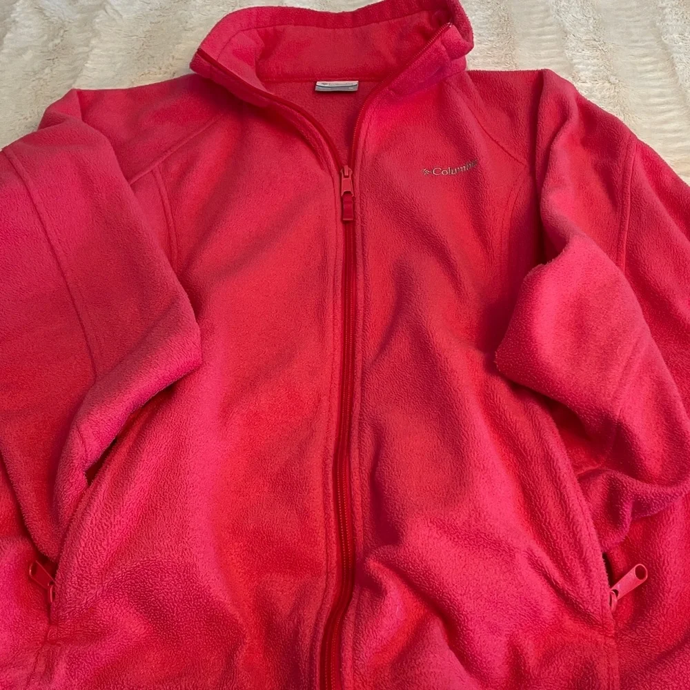 Columbia Pink Fleece Zip Jacket Size XL Front Zip Pockets Warm Adjustable Hem - Picture 4 of 8